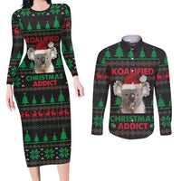 Cute Koala Couples Matching Long Sleeve Bodycon Dress and Long Sleeve Button Shirt Koalified Christmas Addict - Wonder Print Shop