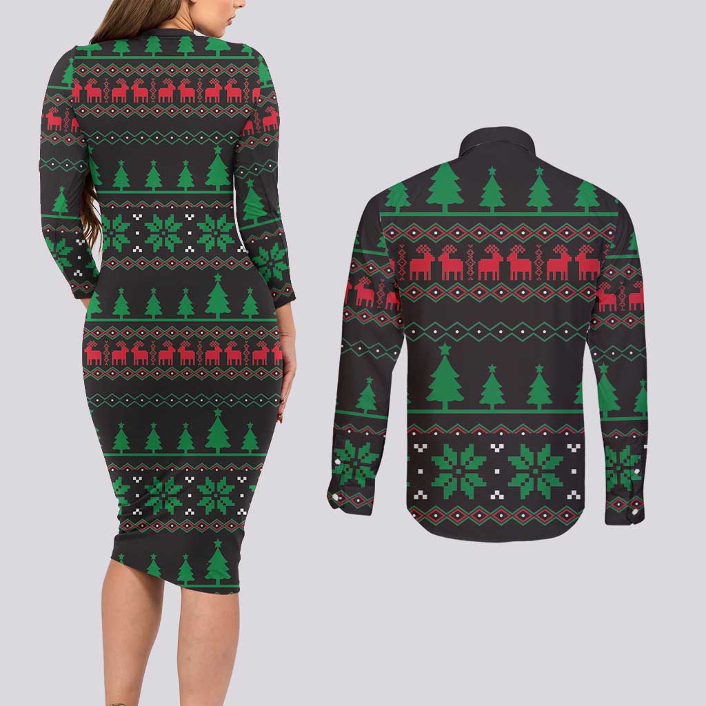 Cute Koala Couples Matching Long Sleeve Bodycon Dress and Long Sleeve Button Shirt Koalified Christmas Addict - Wonder Print Shop