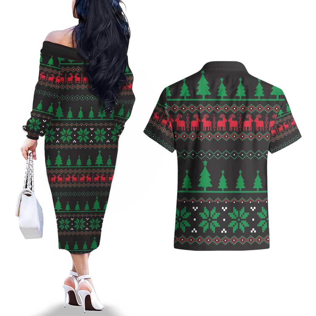 Cute Koala Couples Matching Off The Shoulder Long Sleeve Dress and Hawaiian Shirt Koalified Christmas Addict - Wonder Print Shop