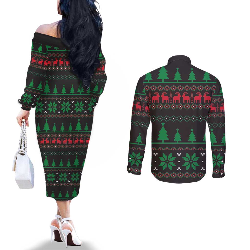 Cute Koala Couples Matching Off The Shoulder Long Sleeve Dress and Long Sleeve Button Shirt Koalified Christmas Addict