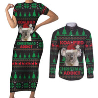 Cute Koala Couples Matching Short Sleeve Bodycon Dress and Long Sleeve Button Shirt Koalified Christmas Addict - Wonder Print Shop
