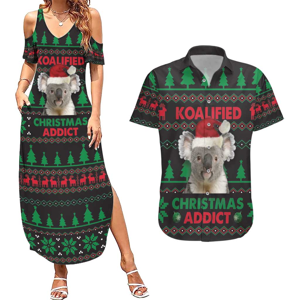 Cute Koala Couples Matching Summer Maxi Dress and Hawaiian Shirt Koalified Christmas Addict - Wonder Print Shop