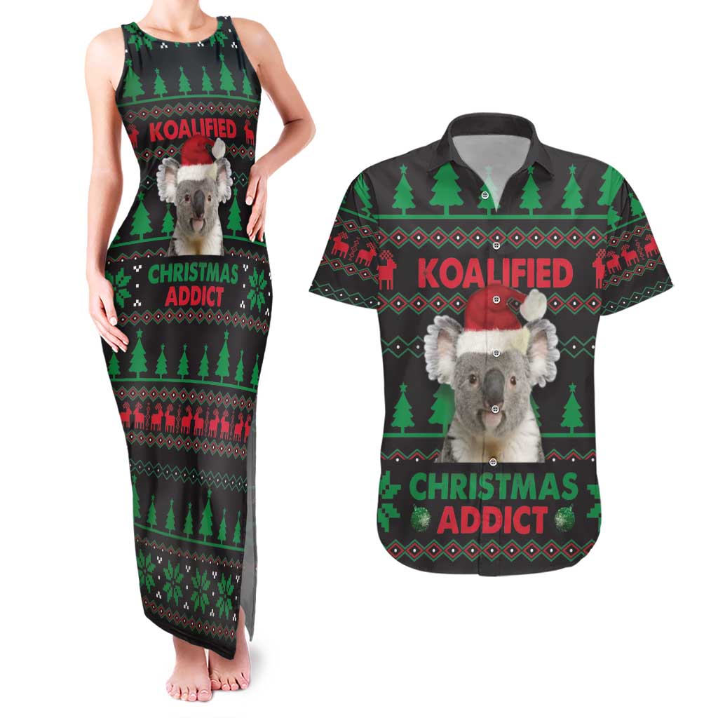 Cute Koala Couples Matching Tank Maxi Dress and Hawaiian Shirt Koalified Christmas Addict - Wonder Print Shop