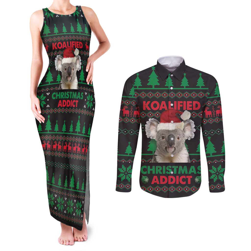 Cute Koala Couples Matching Tank Maxi Dress and Long Sleeve Button Shirt Koalified Christmas Addict - Wonder Print Shop