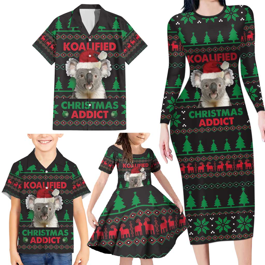 Cute Koala Family Matching Long Sleeve Bodycon Dress and Hawaiian Shirt Koalified Christmas Addict - Wonder Print Shop