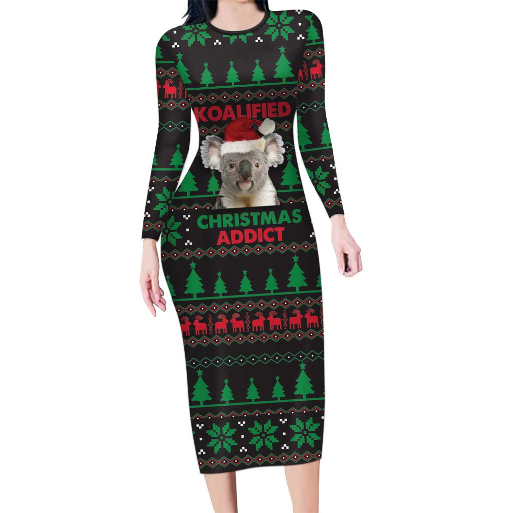 Cute Koala Family Matching Long Sleeve Bodycon Dress and Hawaiian Shirt Koalified Christmas Addict - Wonder Print Shop