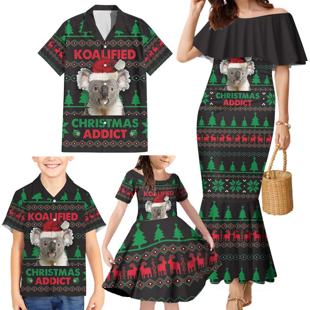 Cute Koala Family Matching Mermaid Dress and Hawaiian Shirt Koalified Christmas Addict - Wonder Print Shop