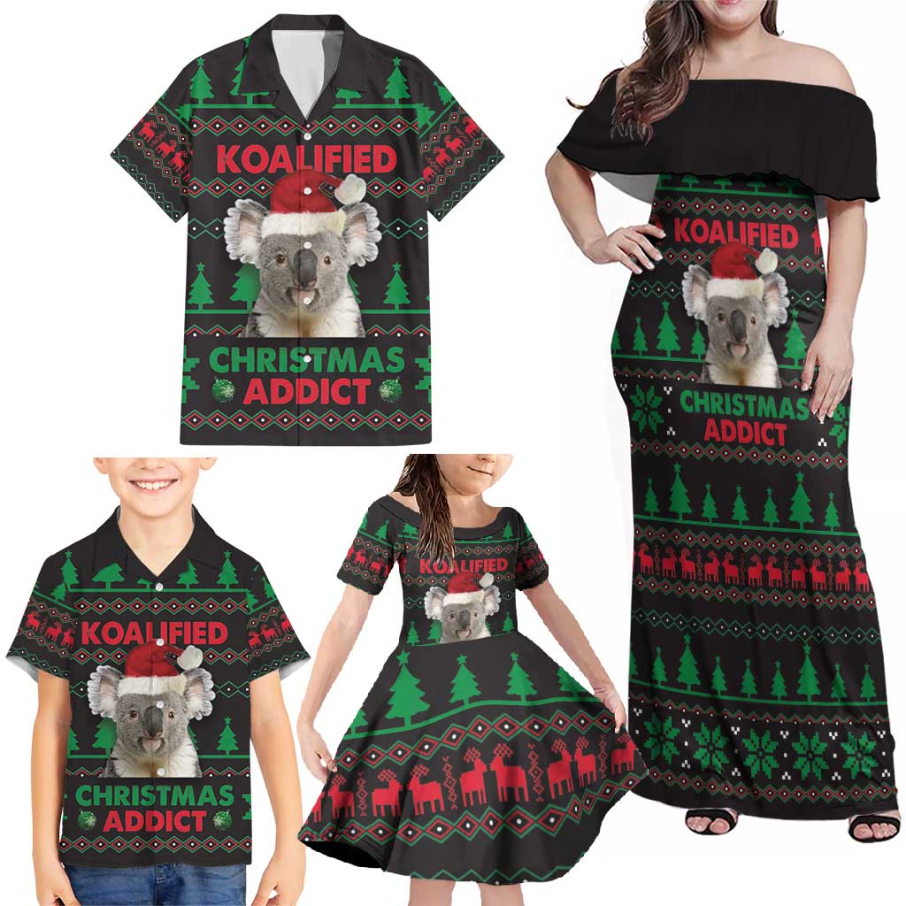 Cute Koala Family Matching Off Shoulder Maxi Dress and Hawaiian Shirt Koalified Christmas Addict - Wonder Print Shop