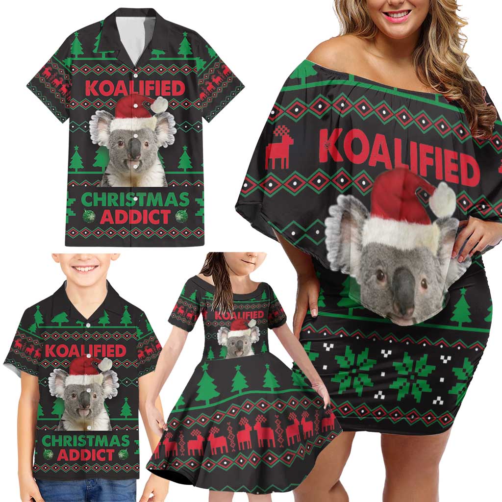 Cute Koala Family Matching Off Shoulder Short Dress and Hawaiian Shirt Koalified Christmas Addict - Wonder Print Shop