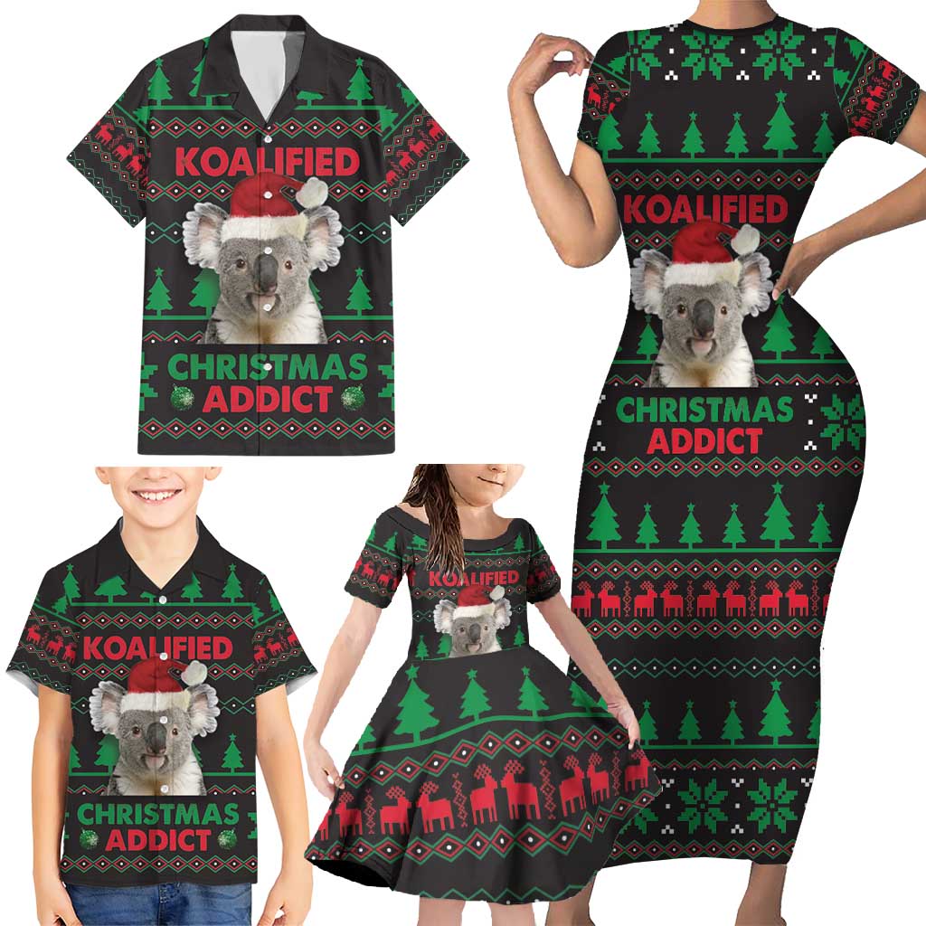 Cute Koala Family Matching Short Sleeve Bodycon Dress and Hawaiian Shirt Koalified Christmas Addict - Wonder Print Shop