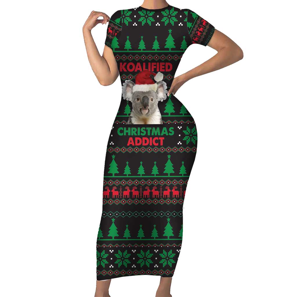 Cute Koala Family Matching Short Sleeve Bodycon Dress and Hawaiian Shirt Koalified Christmas Addict - Wonder Print Shop