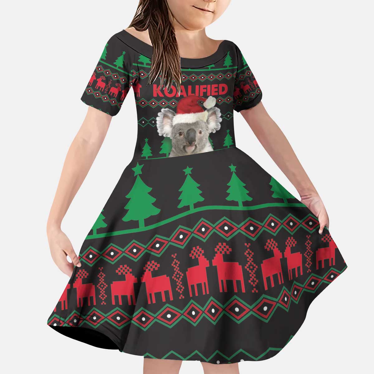 Cute Koala Kid Short Sleeve Dress Koalified Christmas Addict - Wonder Print Shop