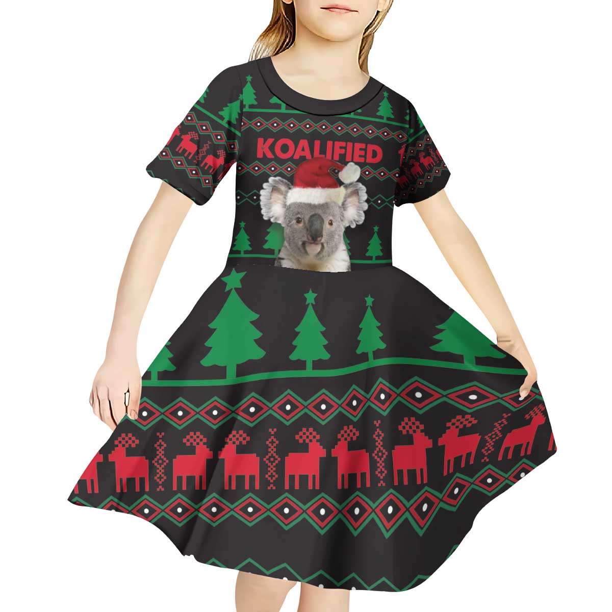 Cute Koala Kid Short Sleeve Dress Koalified Christmas Addict - Wonder Print Shop