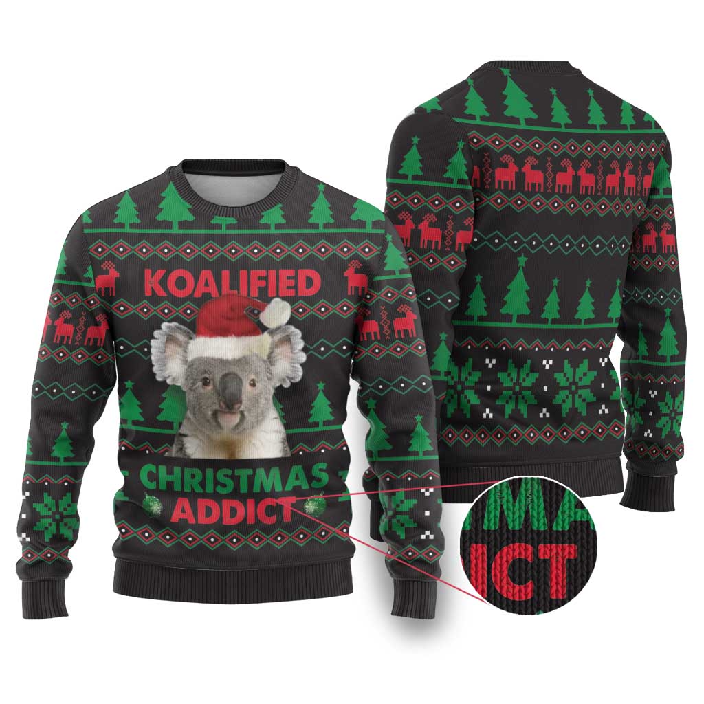 Cute Koala Ugly Christmas Sweater Koalified Christmas Addict - Wonder Print Shop