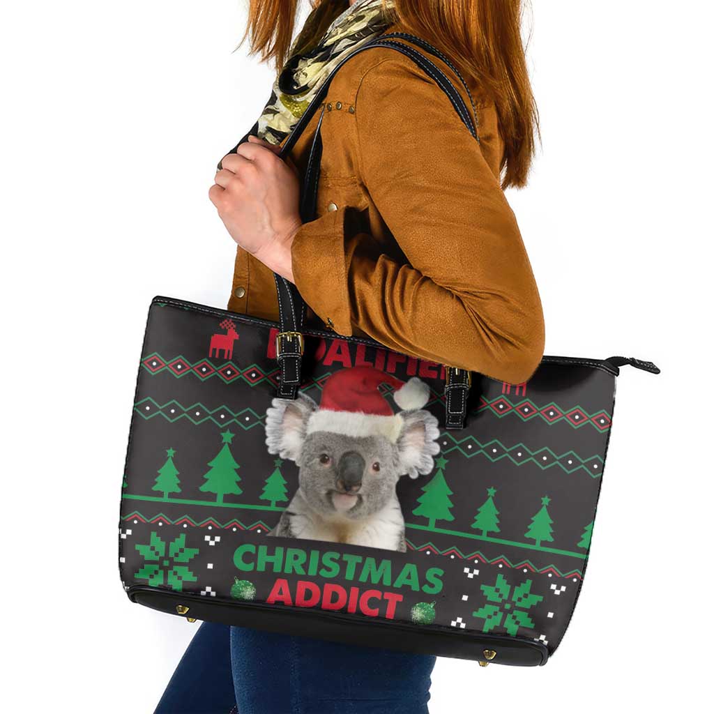 Cute Koala Leather Tote Bag Koalified Christmas Addict - Wonder Print Shop