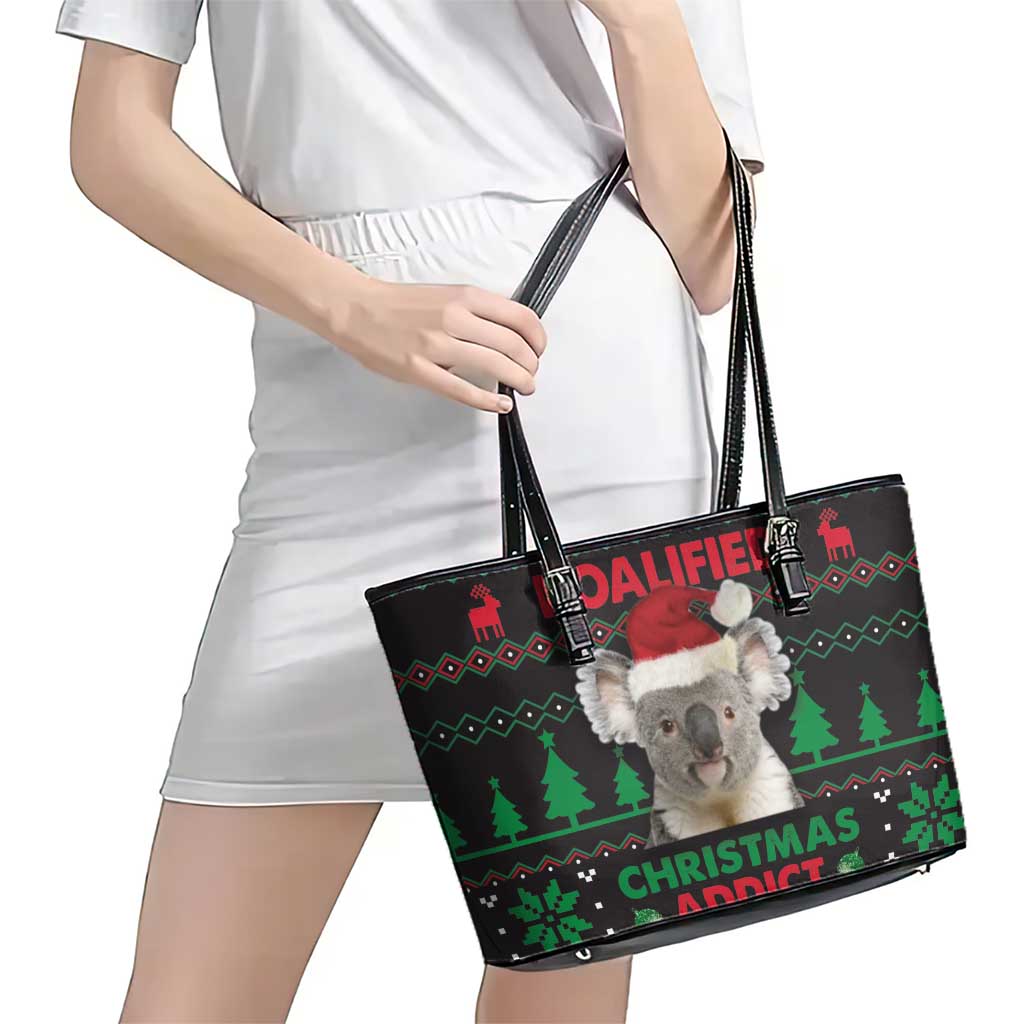 Cute Koala Leather Tote Bag Koalified Christmas Addict - Wonder Print Shop