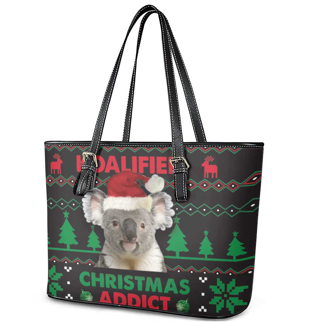 Cute Koala Leather Tote Bag Koalified Christmas Addict - Wonder Print Shop