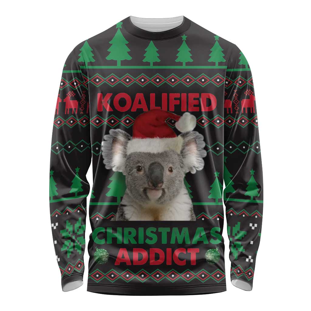 Cute Koala Long Sleeve Shirt Koalified Christmas Addict - Wonder Print Shop