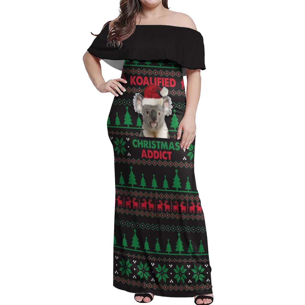 Cute Koala Off Shoulder Maxi Dress Koalified Christmas Addict - Wonder Print Shop