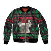 Cute Koala Sleeve Zip Bomber Jacket Koalified Christmas Addict - Wonder Print Shop