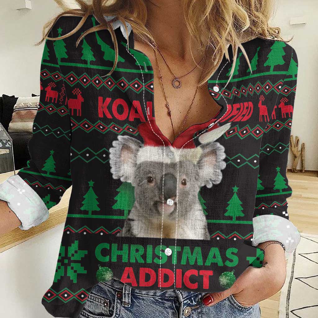 Cute Koala Women Casual Shirt Koalified Christmas Addict - Wonder Print Shop