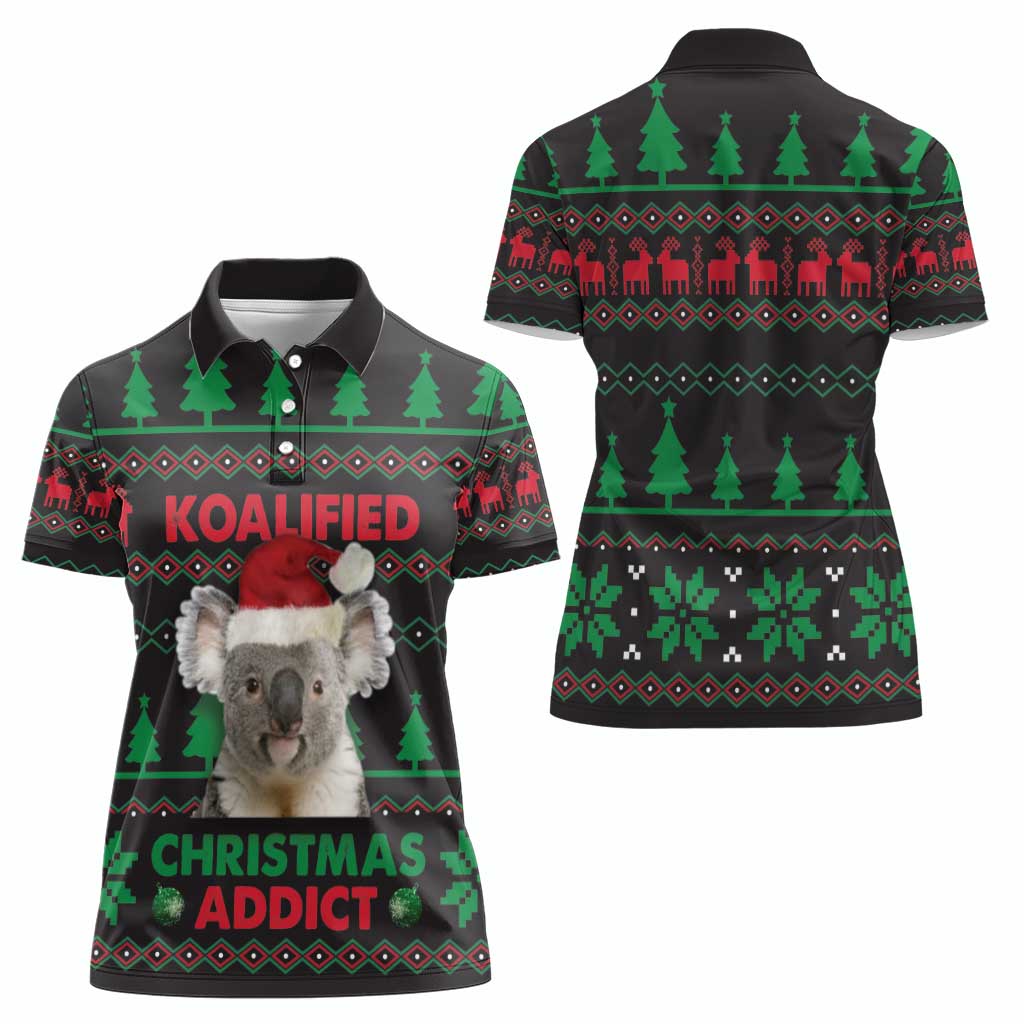 Cute Koala Women Polo Shirt Koalified Christmas Addict - Wonder Print Shop