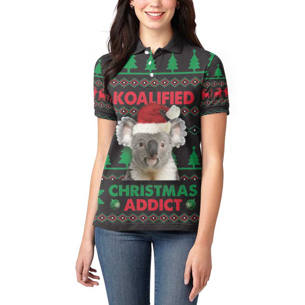 Cute Koala Women Polo Shirt Koalified Christmas Addict - Wonder Print Shop