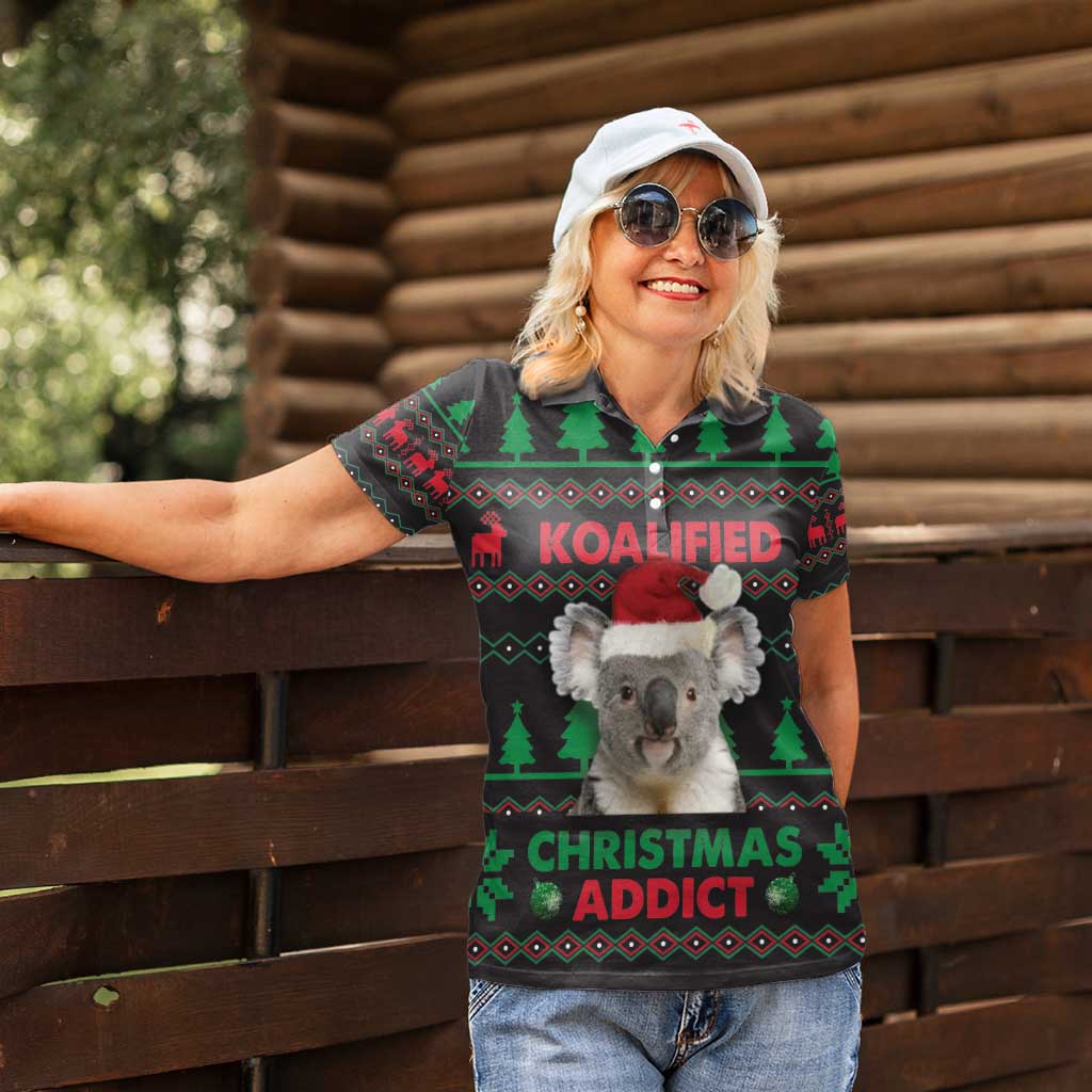 Cute Koala Women Polo Shirt Koalified Christmas Addict - Wonder Print Shop
