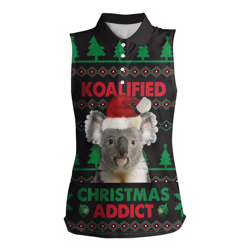 Cute Koala Women Sleeveless Polo Shirt Koalified Christmas Addict - Wonder Print Shop