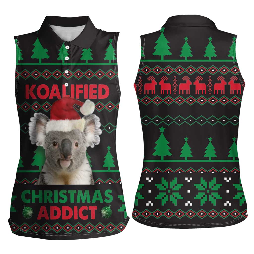 Cute Koala Women Sleeveless Polo Shirt Koalified Christmas Addict - Wonder Print Shop