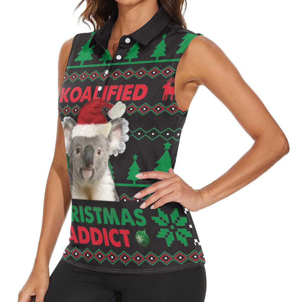 Cute Koala Women Sleeveless Polo Shirt Koalified Christmas Addict - Wonder Print Shop