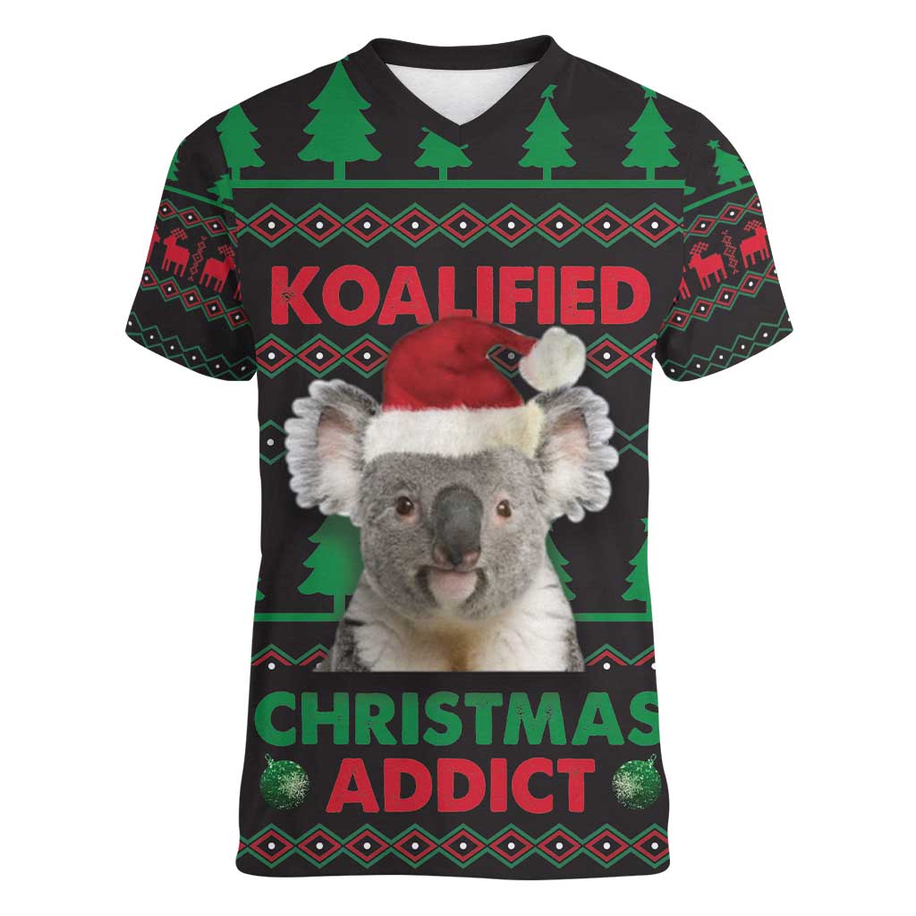 Cute Koala Women V-Neck T-Shirt Koalified Christmas Addict - Wonder Print Shop