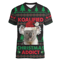 Cute Koala Women V-Neck T-Shirt Koalified Christmas Addict - Wonder Print Shop