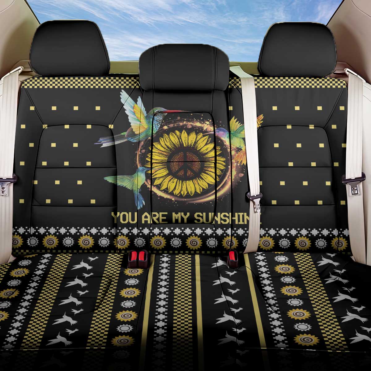 Hummingbird Sunflower Christmas Back Car Seat Cover You Are My Sunshine - Wonder Print Shop