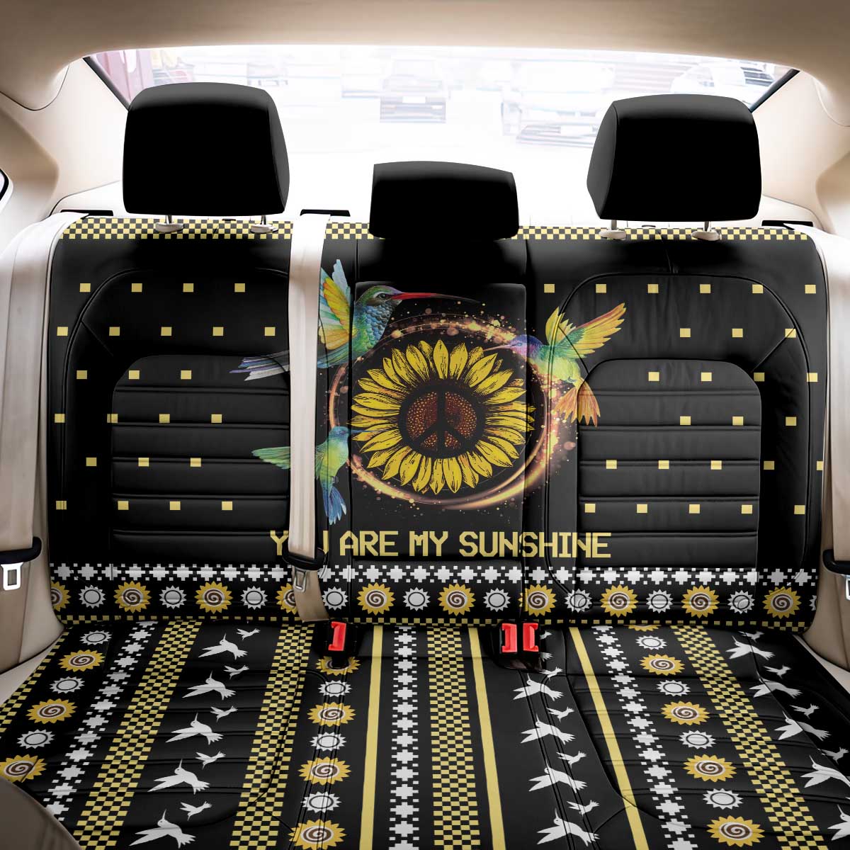 Hummingbird Sunflower Christmas Back Car Seat Cover You Are My Sunshine - Wonder Print Shop