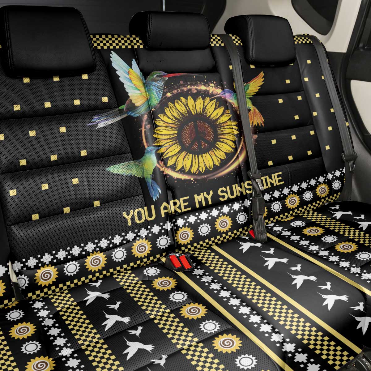 Hummingbird Sunflower Christmas Back Car Seat Cover You Are My Sunshine - Wonder Print Shop