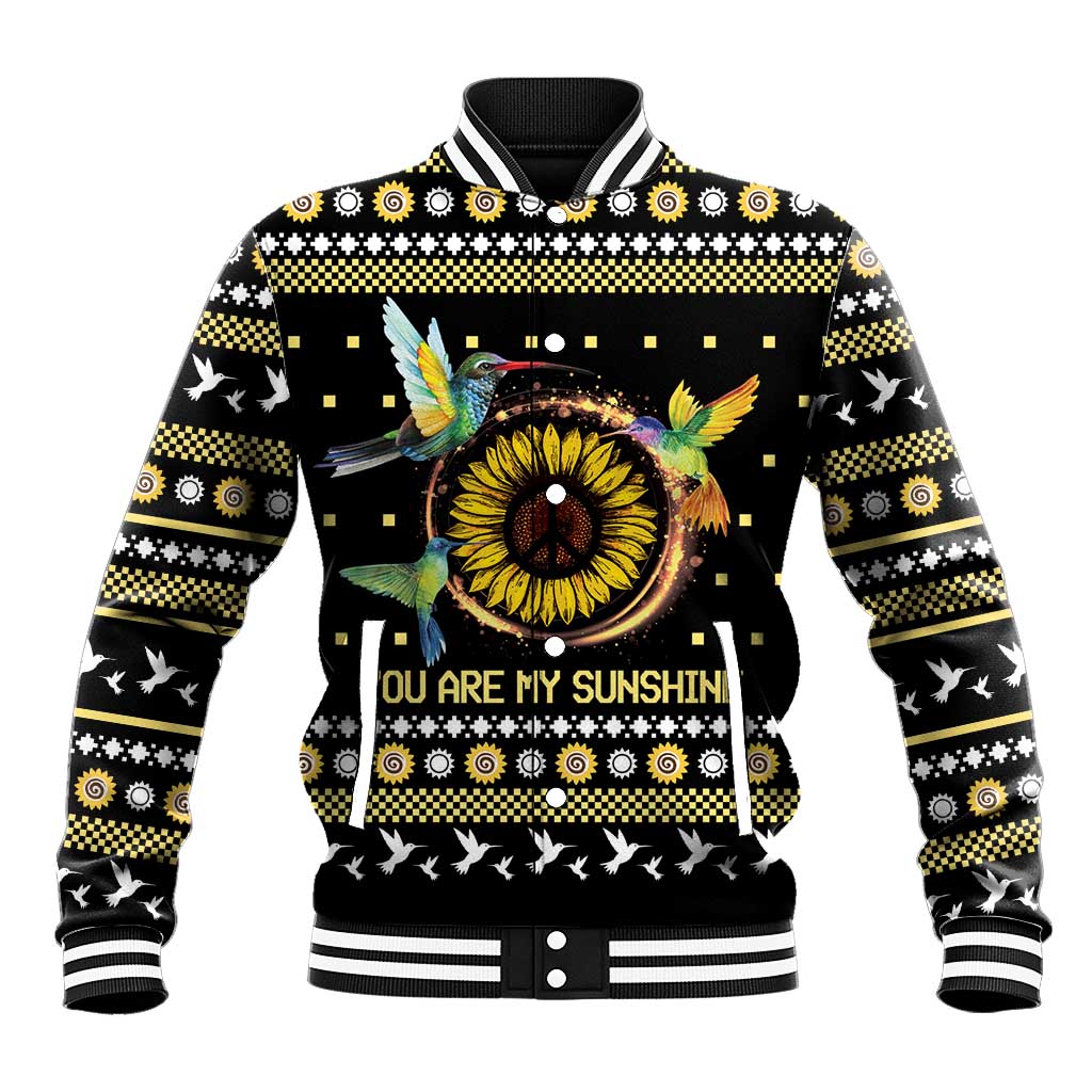 Hummingbird Sunflower Christmas Baseball Jacket You Are My Sunshine - Wonder Print Shop