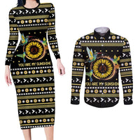 Hummingbird Sunflower Christmas Couples Matching Long Sleeve Bodycon Dress and Long Sleeve Button Shirt You Are My Sunshine - Wonder Print Shop