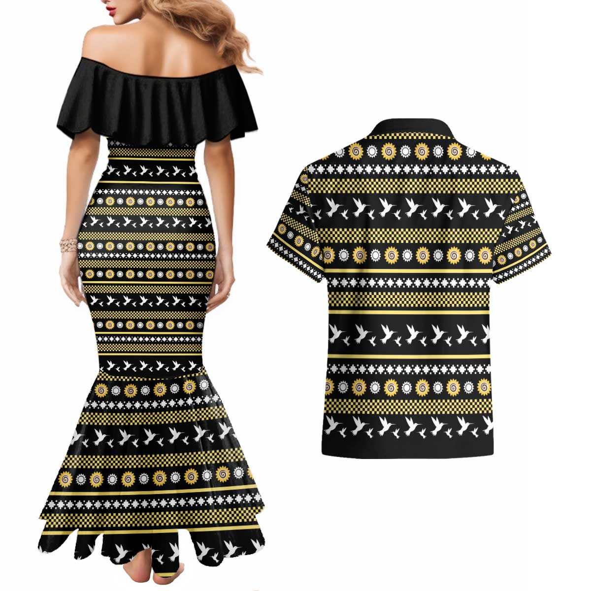 Hummingbird Sunflower Christmas Couples Matching Mermaid Dress and Hawaiian Shirt You Are My Sunshine - Wonder Print Shop