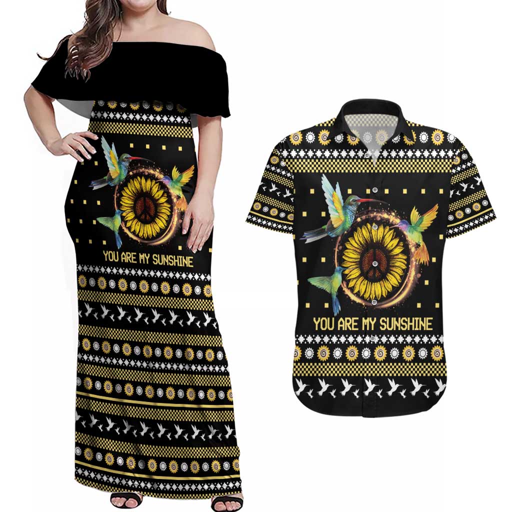 Hummingbird Sunflower Christmas Couples Matching Off Shoulder Maxi Dress and Hawaiian Shirt You Are My Sunshine - Wonder Print Shop