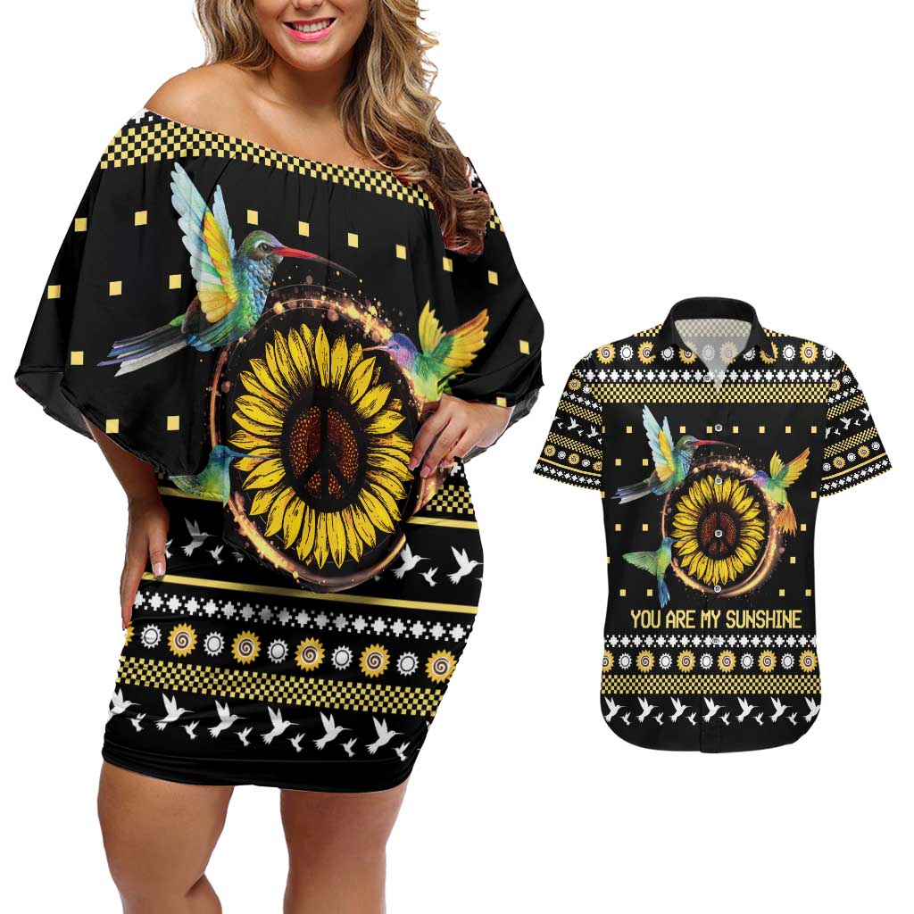 Hummingbird Sunflower Christmas Couples Matching Off Shoulder Short Dress and Hawaiian Shirt You Are My Sunshine - Wonder Print Shop