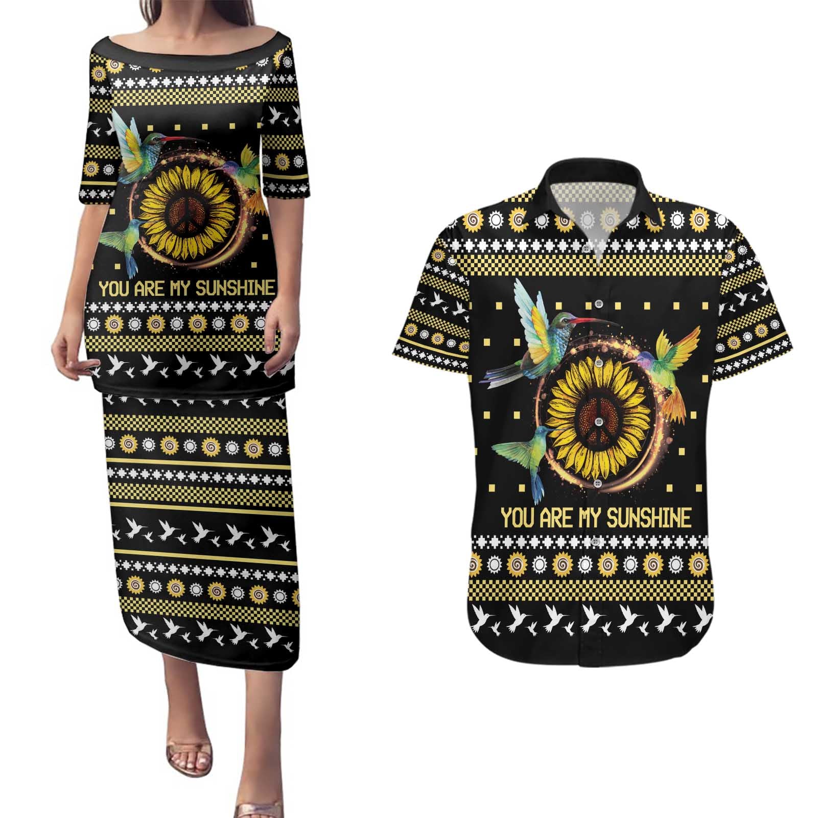 Hummingbird Sunflower Christmas Couples Matching Puletasi and Hawaiian Shirt You Are My Sunshine - Wonder Print Shop