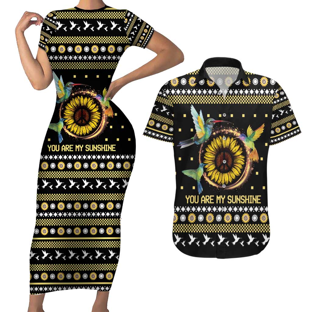 Hummingbird Sunflower Christmas Couples Matching Short Sleeve Bodycon Dress and Hawaiian Shirt You Are My Sunshine - Wonder Print Shop