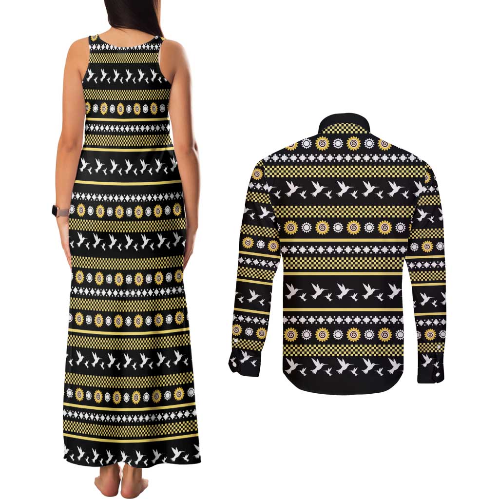 Hummingbird Sunflower Christmas Couples Matching Tank Maxi Dress and Long Sleeve Button Shirt You Are My Sunshine - Wonder Print Shop