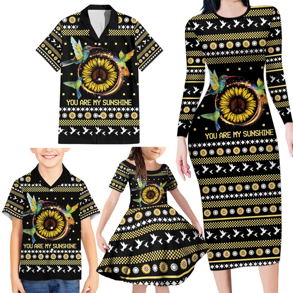 Hummingbird Sunflower Christmas Family Matching Long Sleeve Bodycon Dress and Hawaiian Shirt You Are My Sunshine - Wonder Print Shop