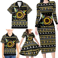 Hummingbird Sunflower Christmas Family Matching Long Sleeve Bodycon Dress and Hawaiian Shirt You Are My Sunshine - Wonder Print Shop