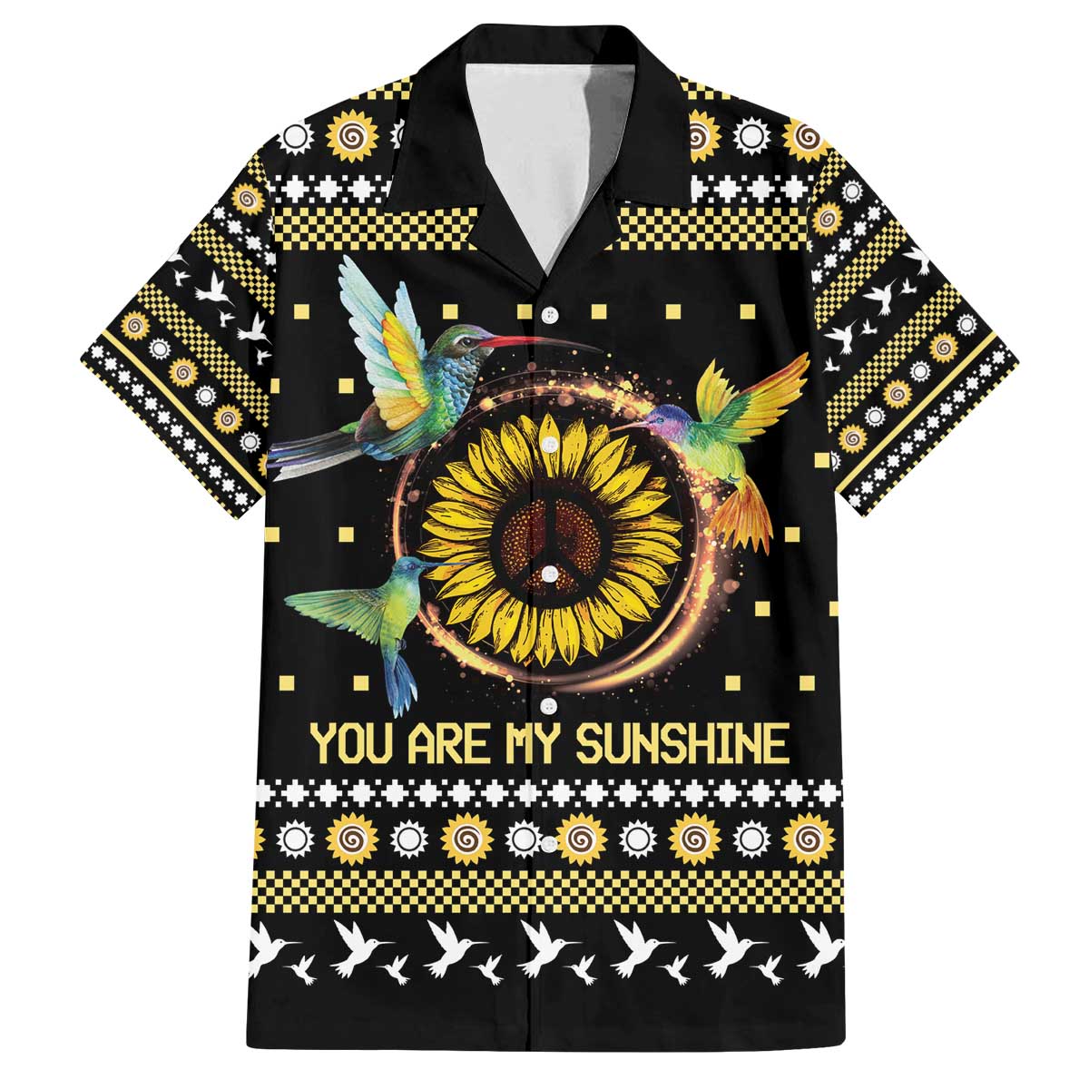 Hummingbird Sunflower Christmas Family Matching Off The Shoulder Long Sleeve Dress and Hawaiian Shirt You Are My Sunshine - Wonder Print Shop