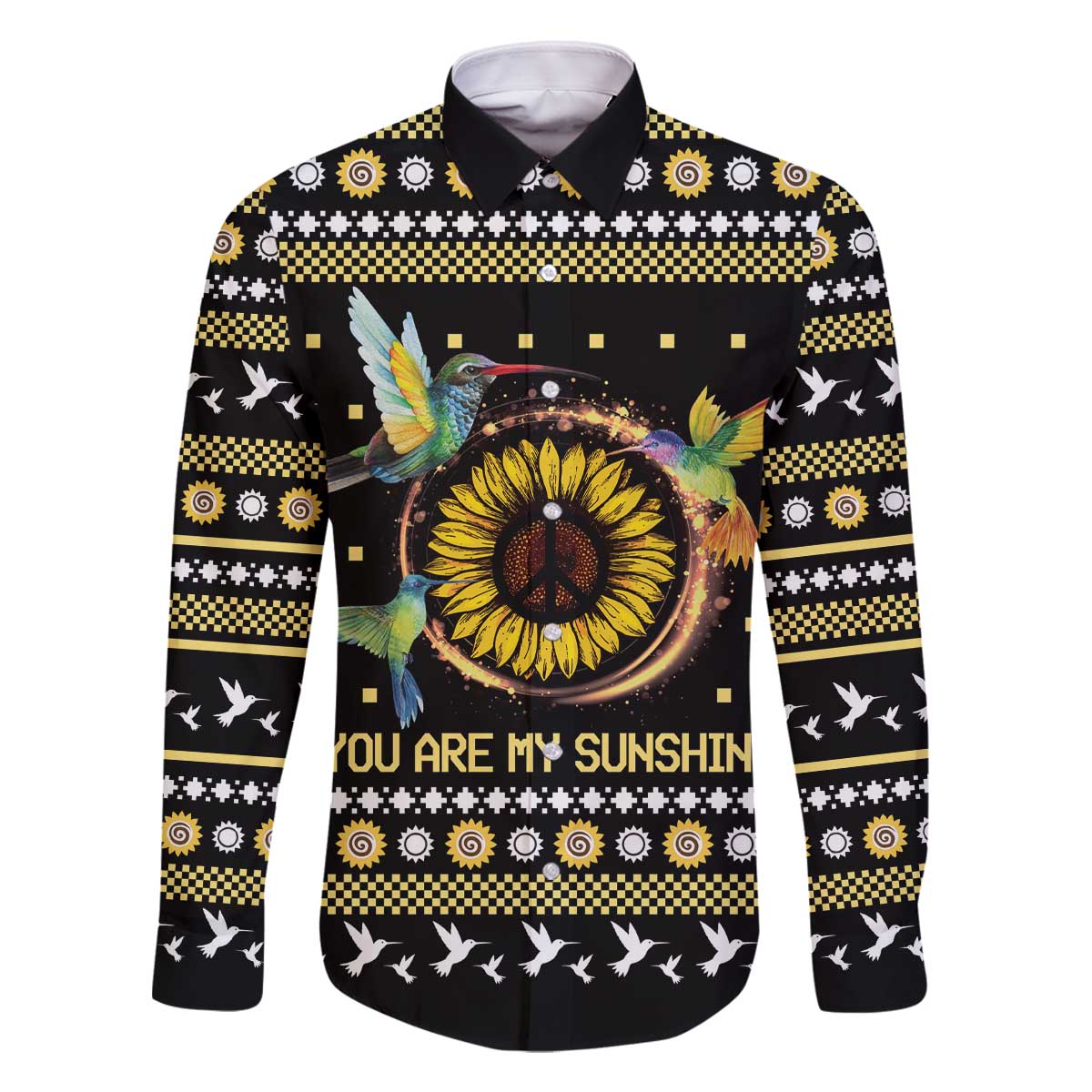 Hummingbird Sunflower Christmas Family Matching Off The Shoulder Long Sleeve Dress and Hawaiian Shirt You Are My Sunshine - Wonder Print Shop