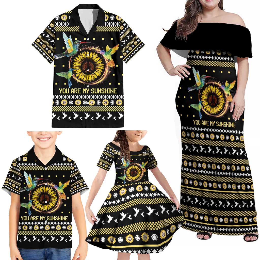 Hummingbird Sunflower Christmas Family Matching Off Shoulder Maxi Dress and Hawaiian Shirt You Are My Sunshine - Wonder Print Shop