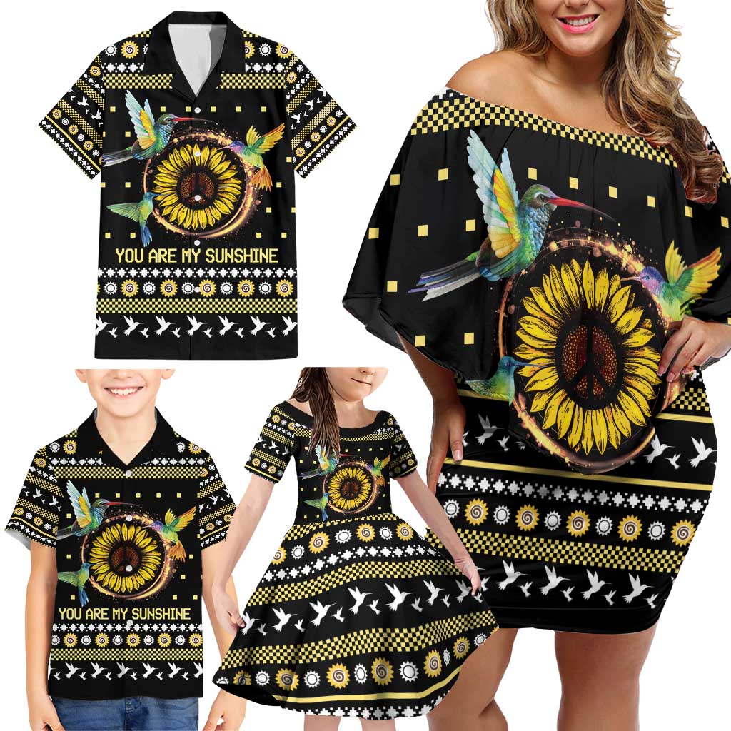 Hummingbird Sunflower Christmas Family Matching Off Shoulder Short Dress and Hawaiian Shirt You Are My Sunshine - Wonder Print Shop